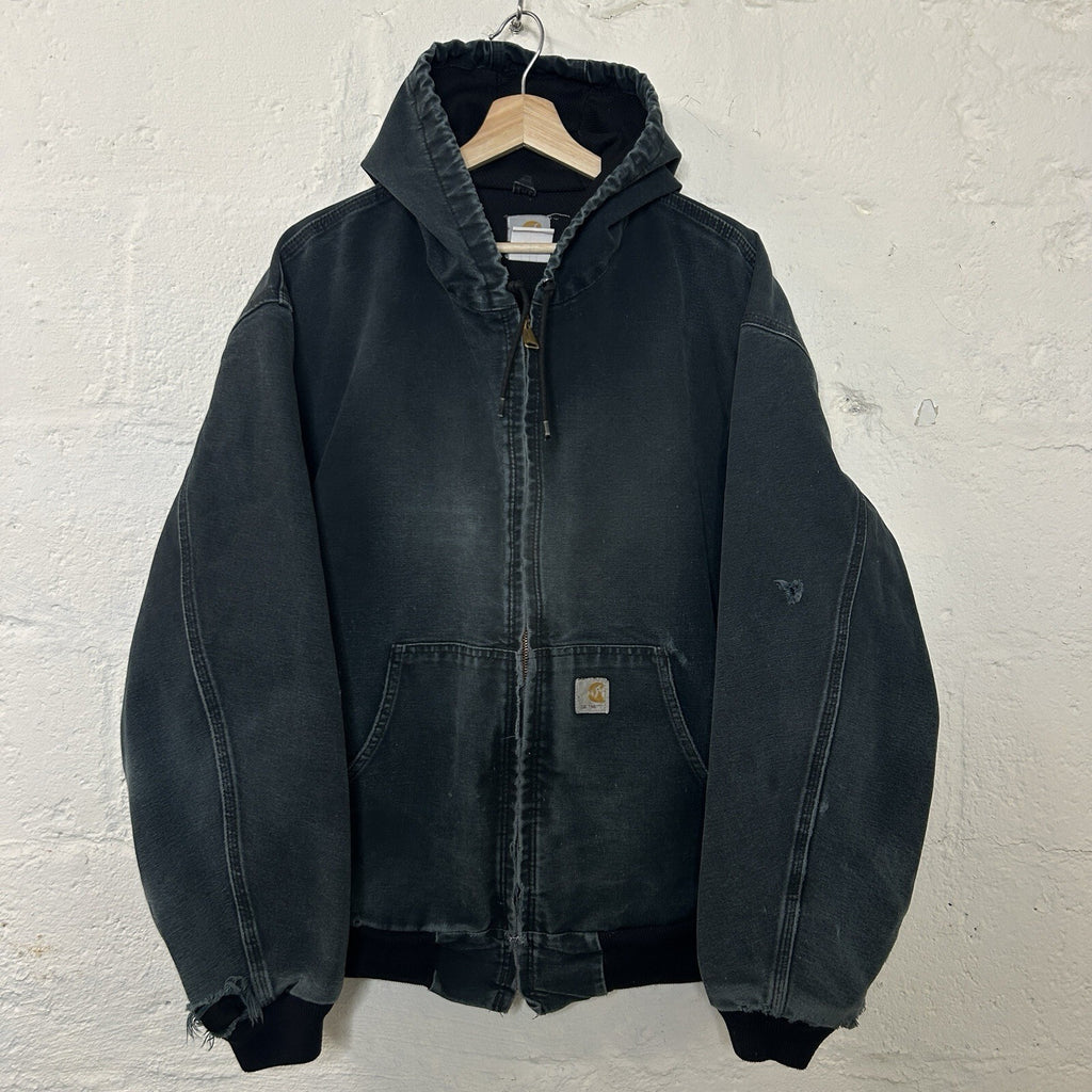 Faded Thrashed Carhartt Thermal Hooded Active Jacket “Black” J131 BLK Men’s 2XL