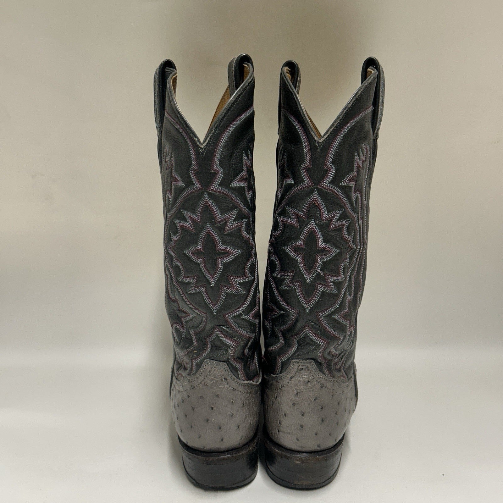 Tony Lama Vintage El Rey Gray Full Quill Ostrich Western Cowboy Boots Mens 8.5 D