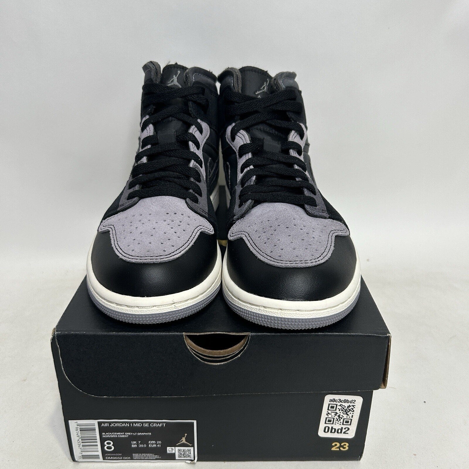 Nike Air Jordan 1 Mid Craft Inside Out “Black Cement Grey” DM9652-001 Men’s 8