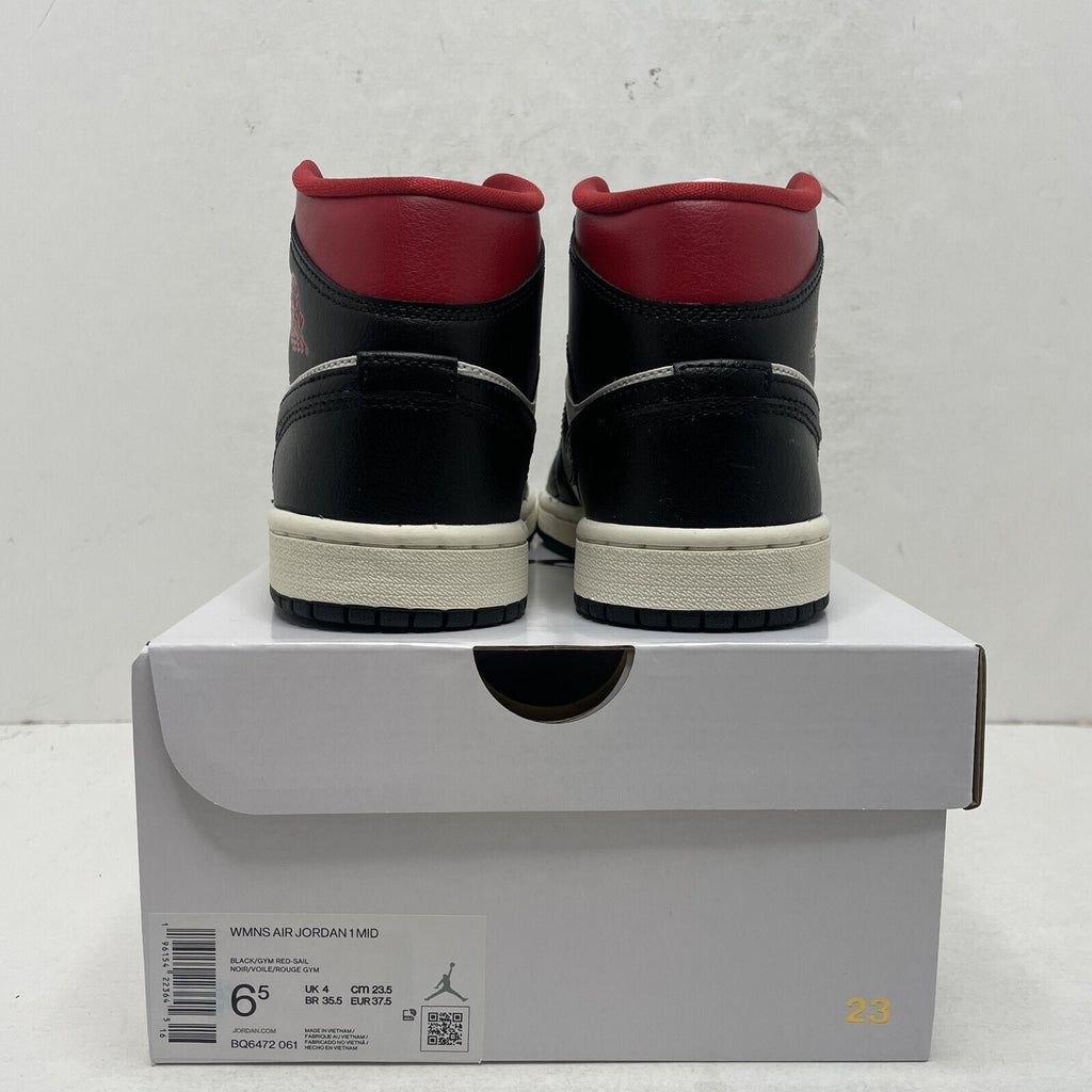 Nike Air Jordan 1 Mid Retro Black Gym Red Sail BQ6472-061 Women's 6.5 New