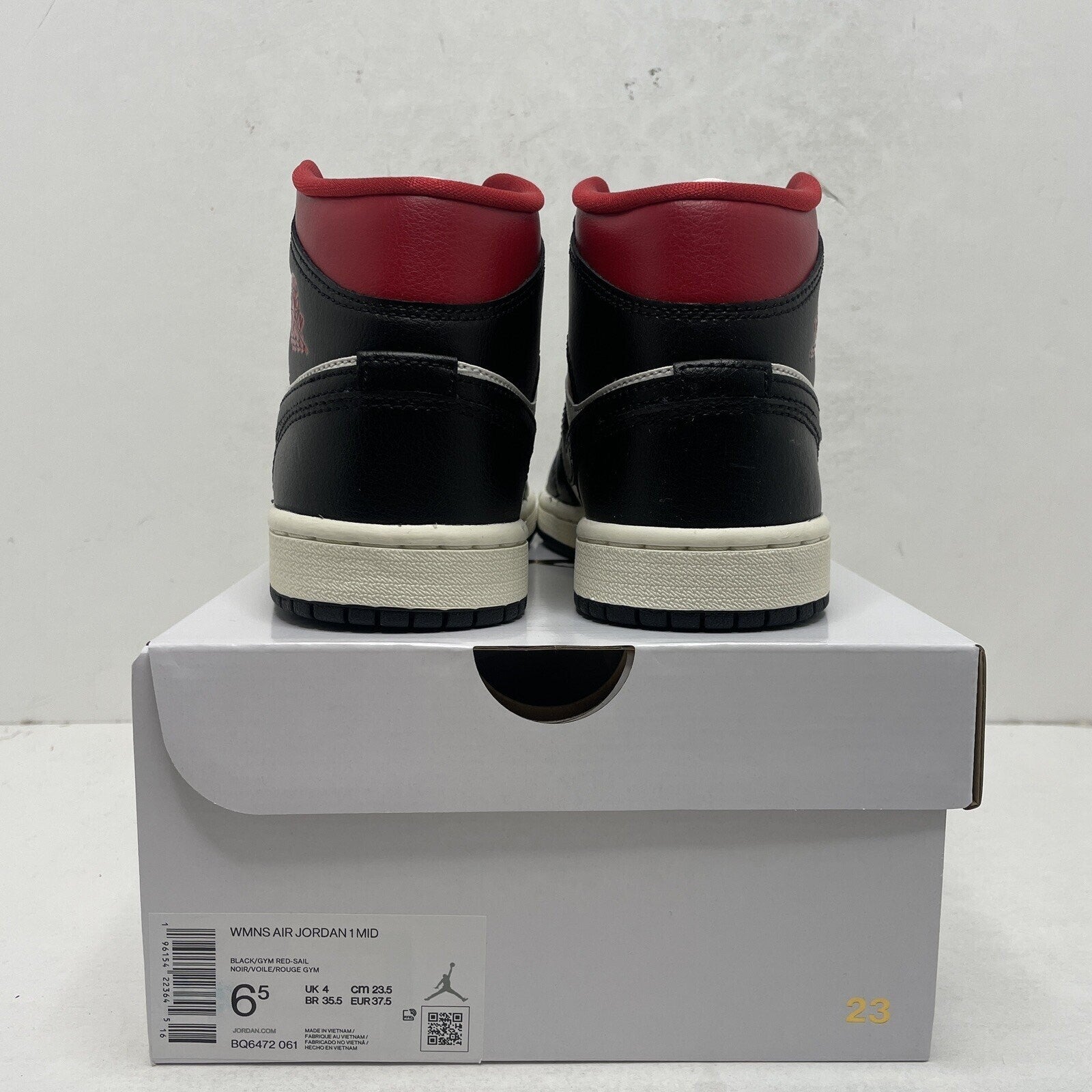 Nike Air Jordan 1 Mid Retro Black Gym Red Sail BQ6472-061 Women's 6.5 New