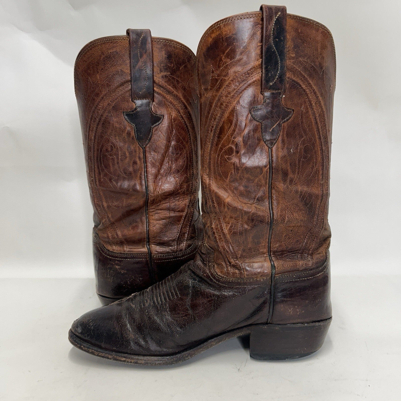 Vintage Lucchese Western Cowboy Boots Goat “Brown” Men’s 8.5EE Needs Repair