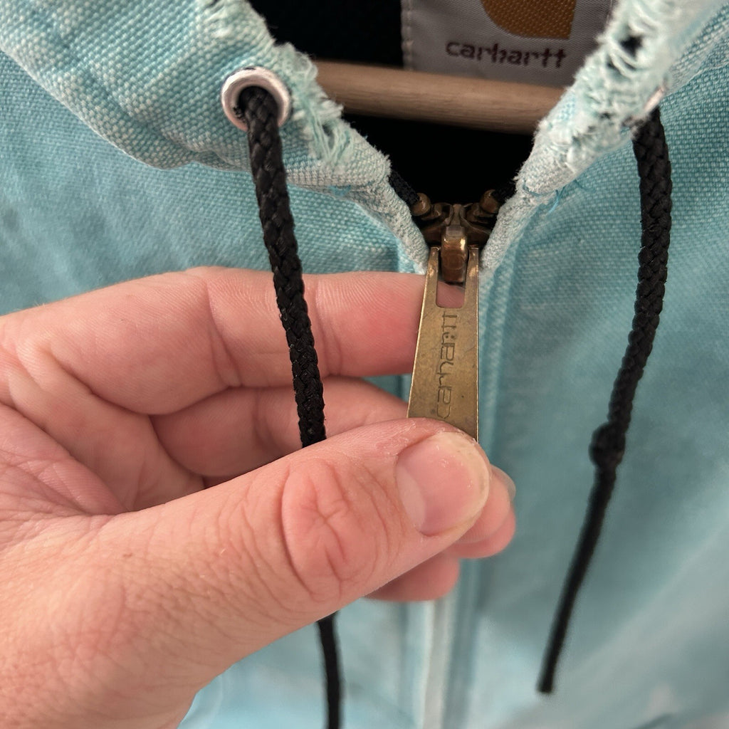 Vintage Faded Carhartt Mesh-Lined Hooded Active Jacket “Teal” JR441 Men’s Small
