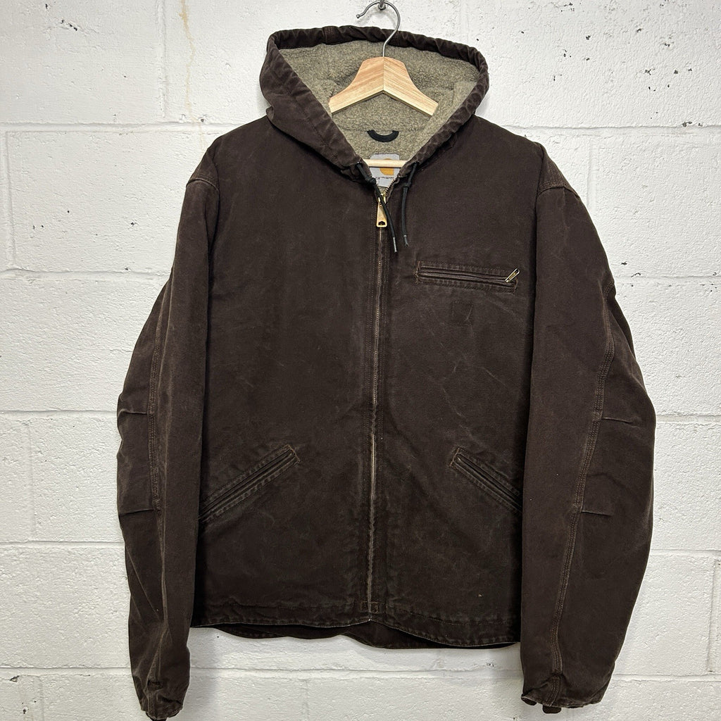 Vintage Carhartt Sherpa-Lined Hooded Detroit Jacket “Dark Brown” J141 DKB