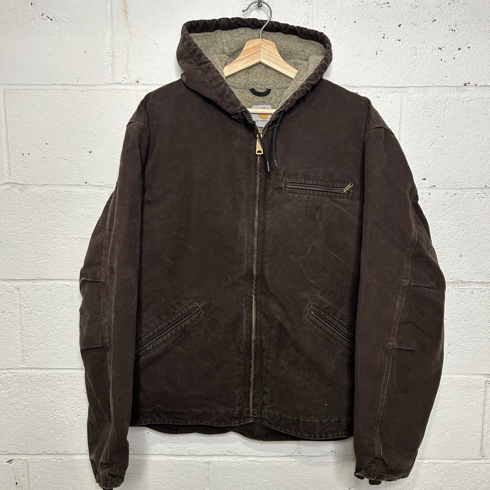 Vintage Carhartt Sherpa-Lined Hooded Detroit Jacket “Dark Brown” J141 DKB