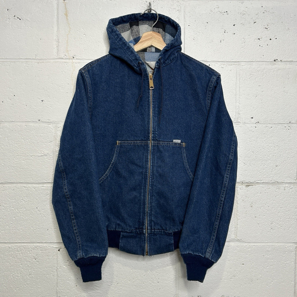 VTG Carhartt Flannel-Lined Hooded Active Jacket “Blue Denim” JF848 Men’s Small