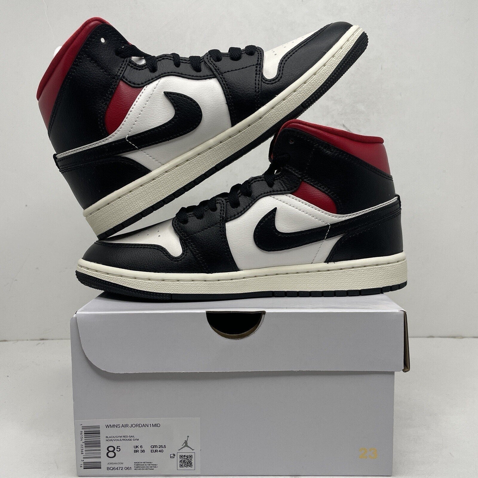Nike Air Jordan 1 Mid Retro WMNS Black Gym Red Sail BQ6472-061 Women's 8.5 New