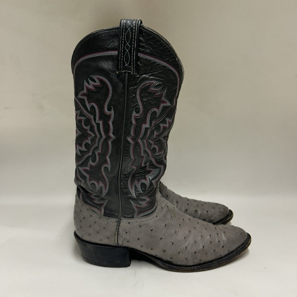 Tony Lama Vintage El Rey Gray Full Quill Ostrich Western Cowboy Boots Mens 8.5 D