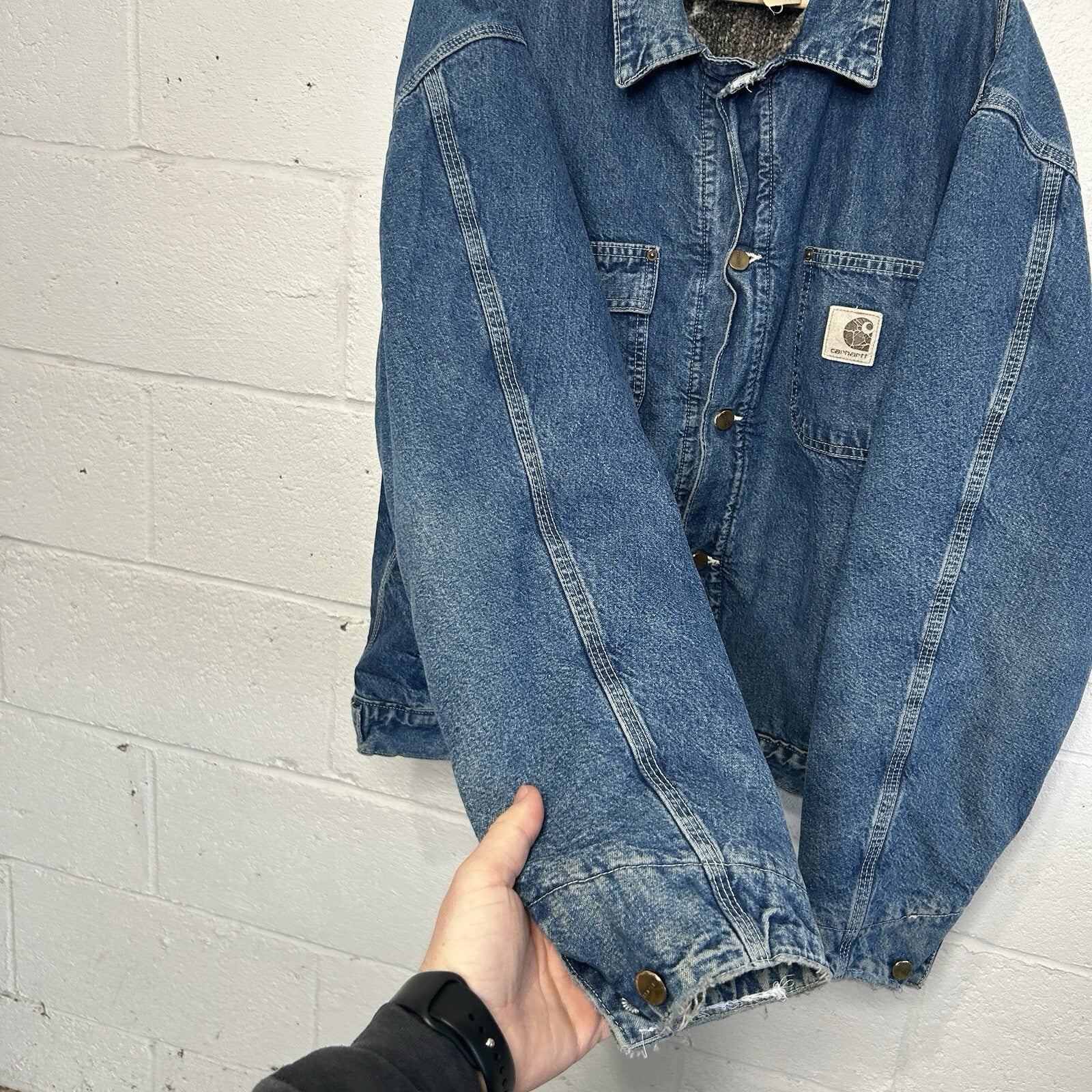 Vintage Carhartt Aztec Pile-Lined Denim Chore Jacket “Darkstone” JP1088 Men’s XL