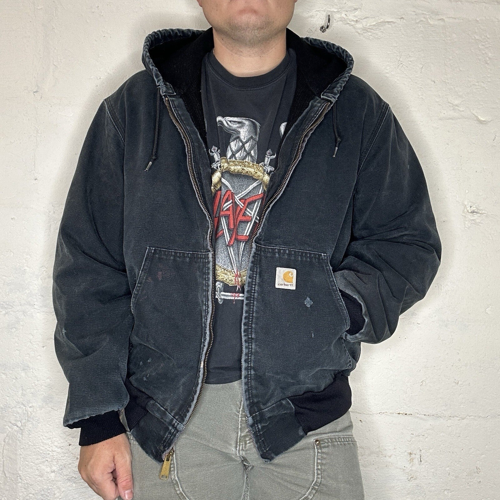 Faded Thrashed Carhartt Thermal Hooded Active Jacket “Black” J131 BLK Men’s LRG