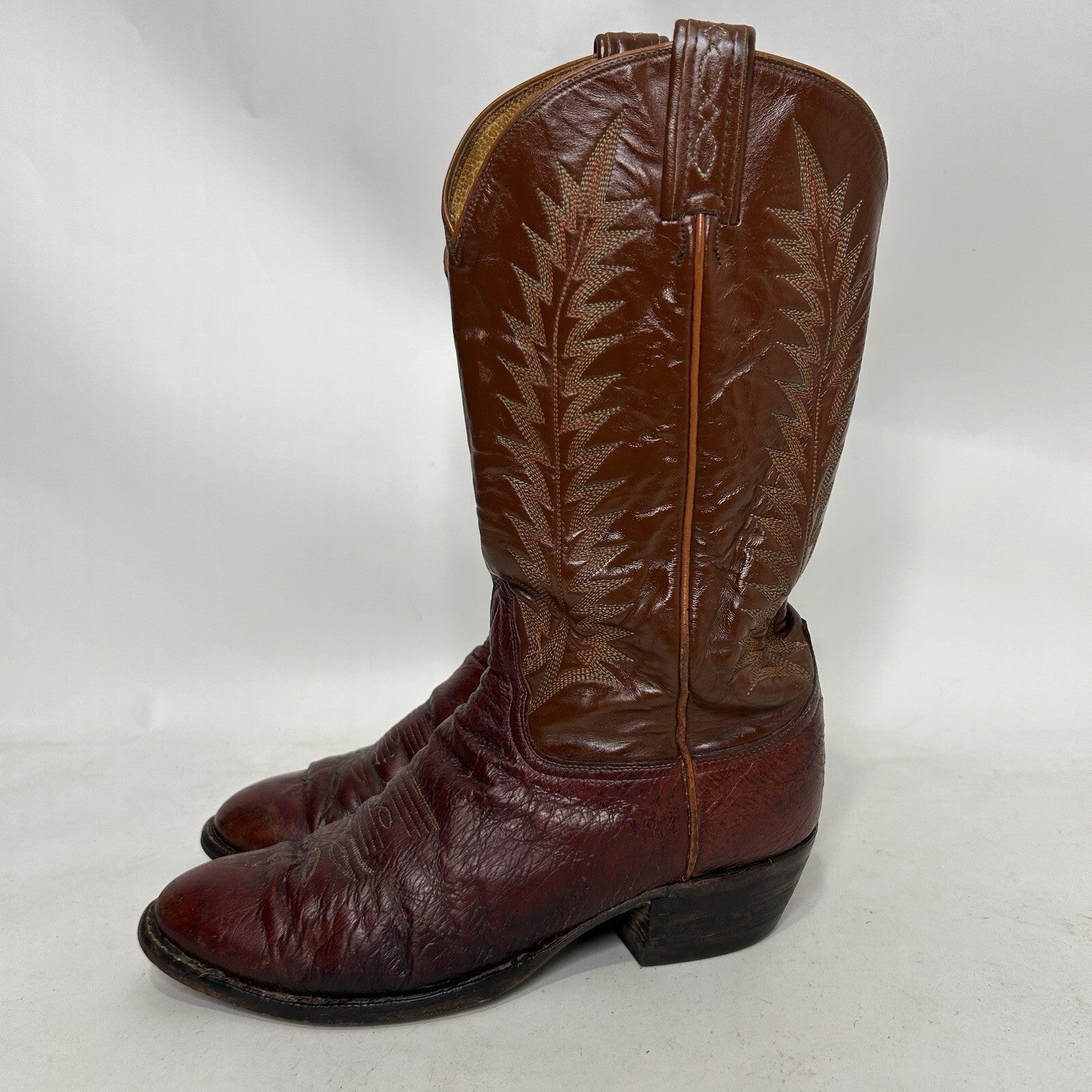 Vintage Tony Lama Leather Western Cowboy Boots Gold Label “Brown” Men’s 8.5D