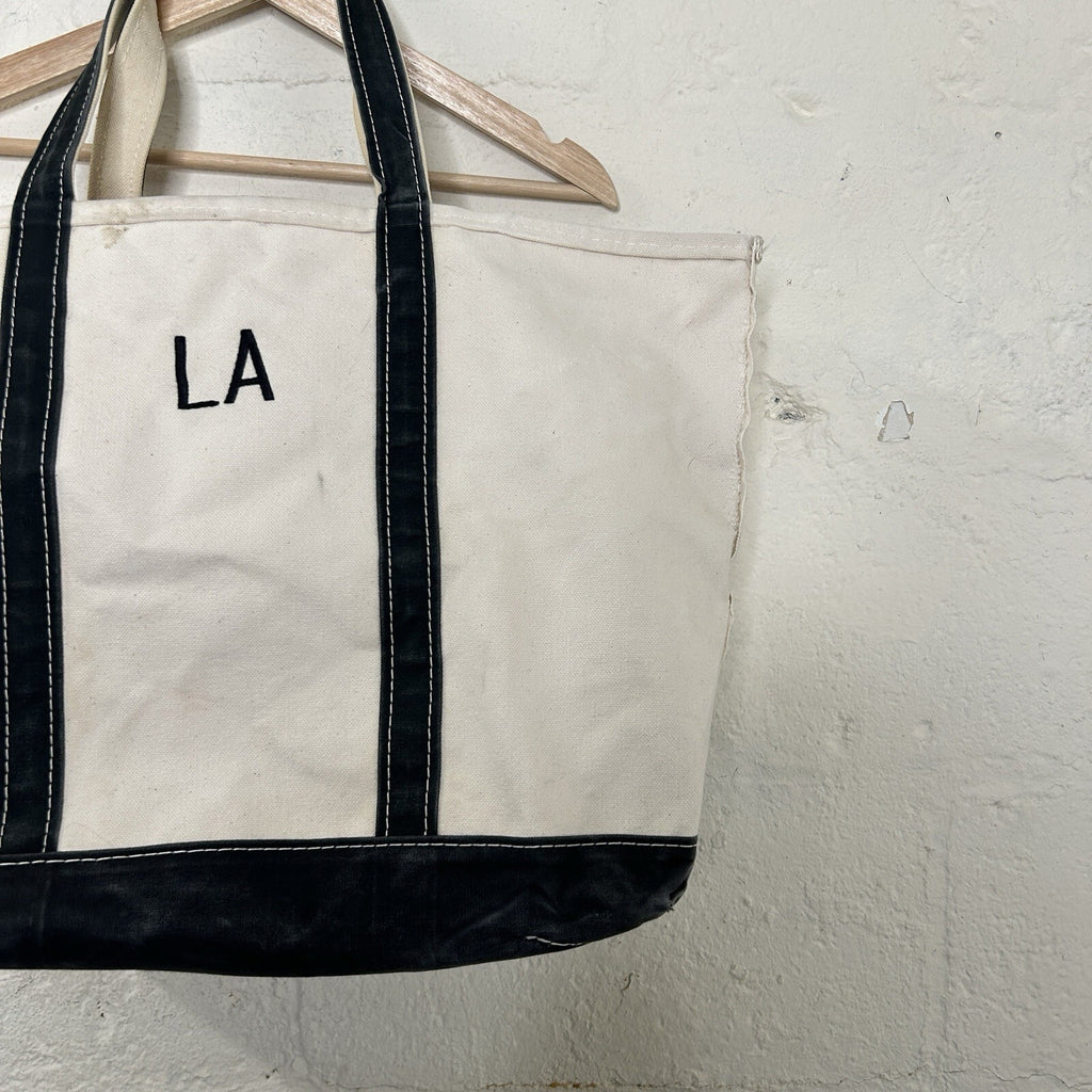 Vintage 90s LL Bean Boat and Tote Canvas Large Short Handle “Black White” CA, LA