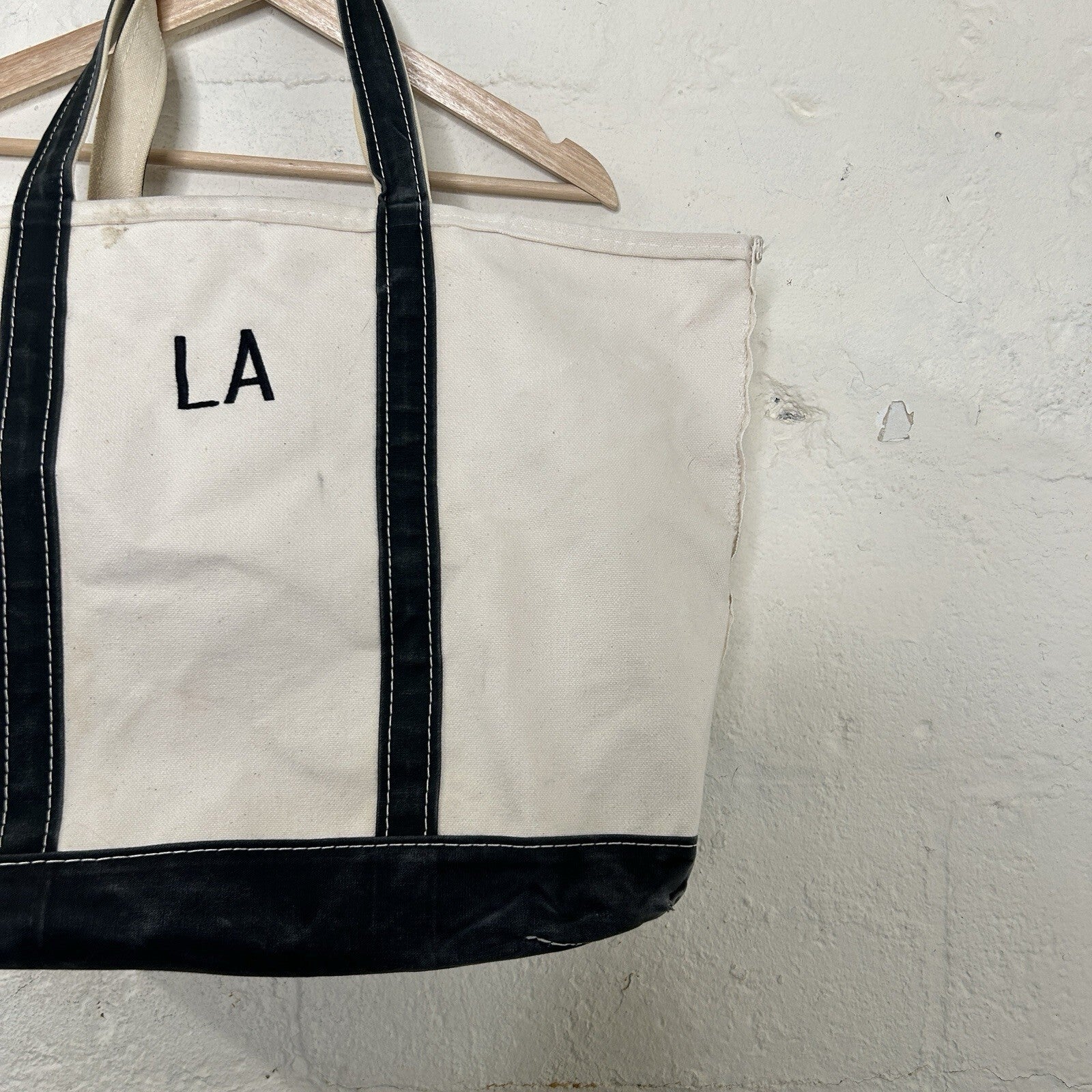 Vintage 90s LL Bean Boat and Tote Canvas Large Short Handle “Black White” CA, LA