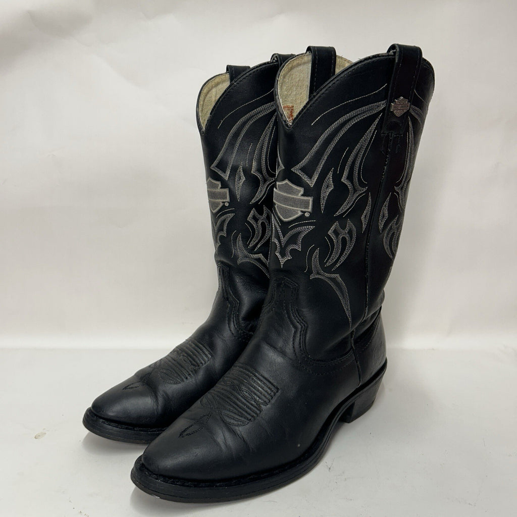 Y2K Harley Davidson Western Cowboy Biker Boots “Black White” 91298 Men’s 9D