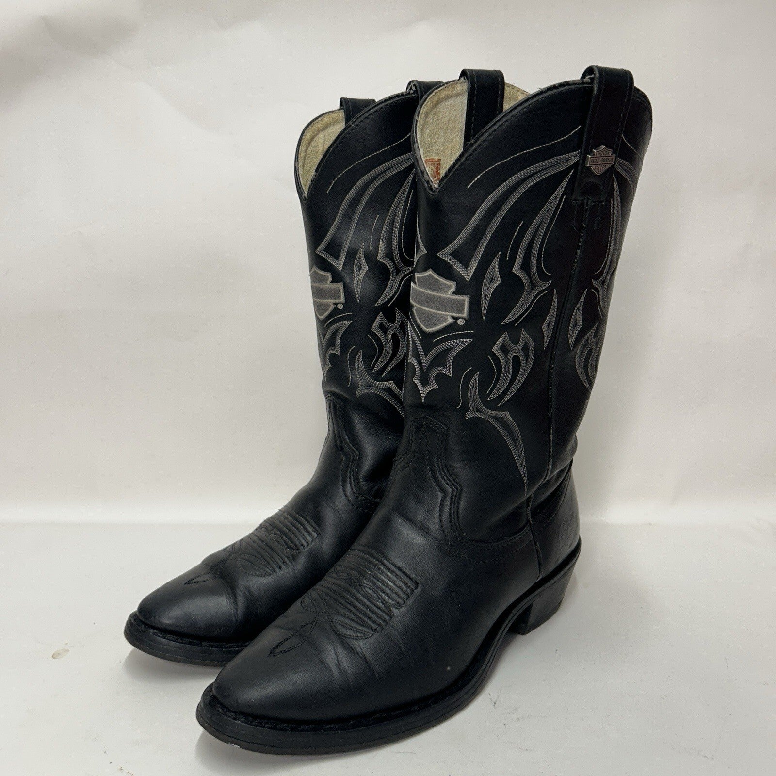 Y2K Harley Davidson Western Cowboy Biker Boots “Black White” 91298 Men’s 9D
