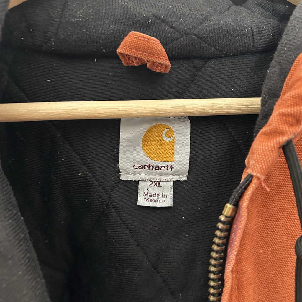Y2K Carhartt Quilted Hooded Active Jacket “Red Orange” J130 RDO Mens 2XL