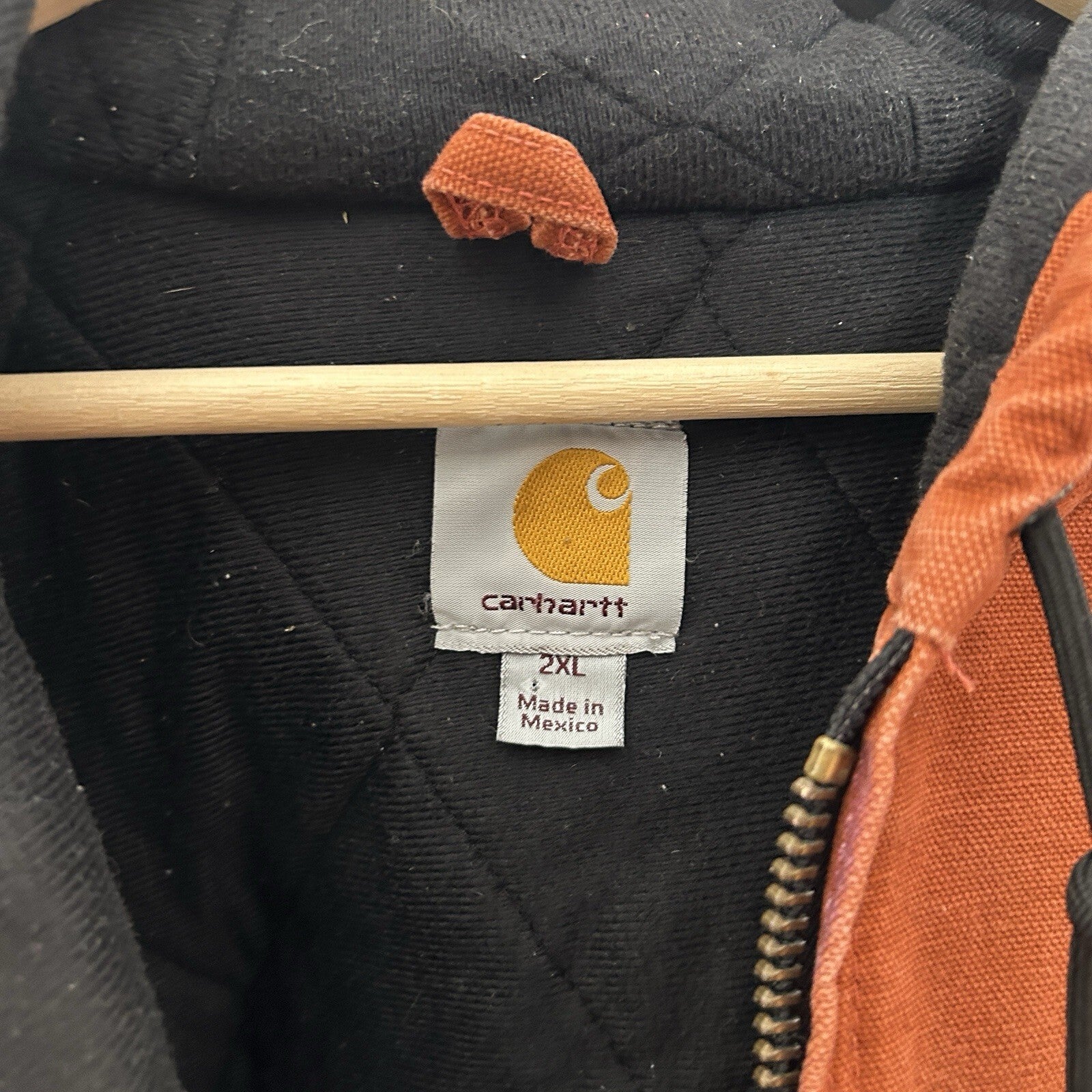 Y2K Carhartt Quilted Hooded Active Jacket “Red Orange” J130 RDO Mens 2XL