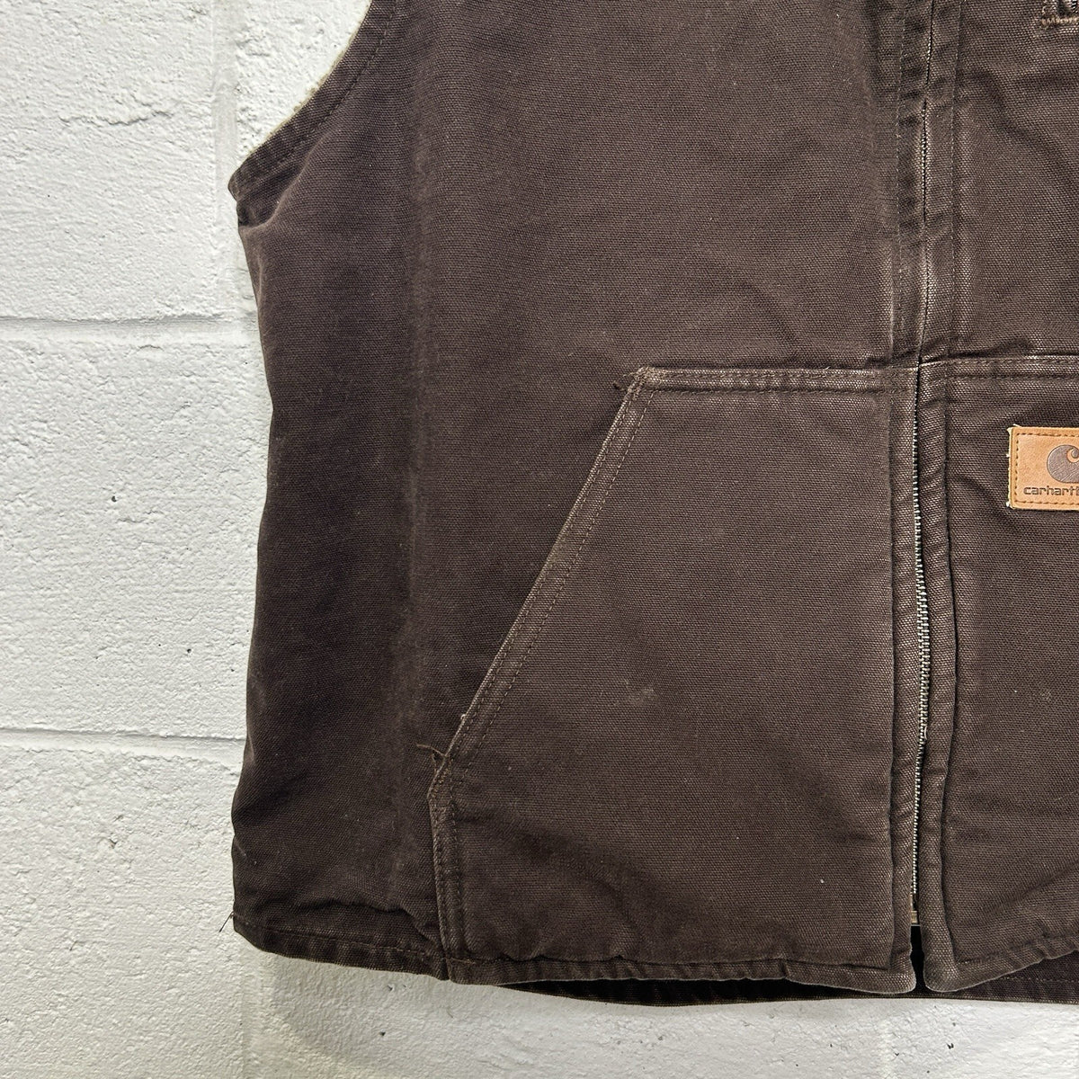 Vintage Carhartt Sherpa-Lined Mock-Neck Vest “Dark Brown” V33 DKB Men’s X-Large