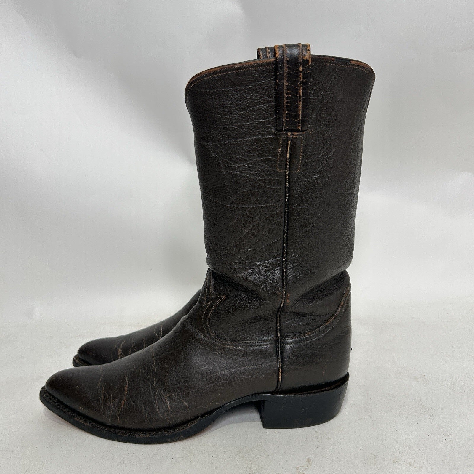 1960s Tony Lama Gold Label Exotic Water Buffalo Cowboy Boots “Espresso”