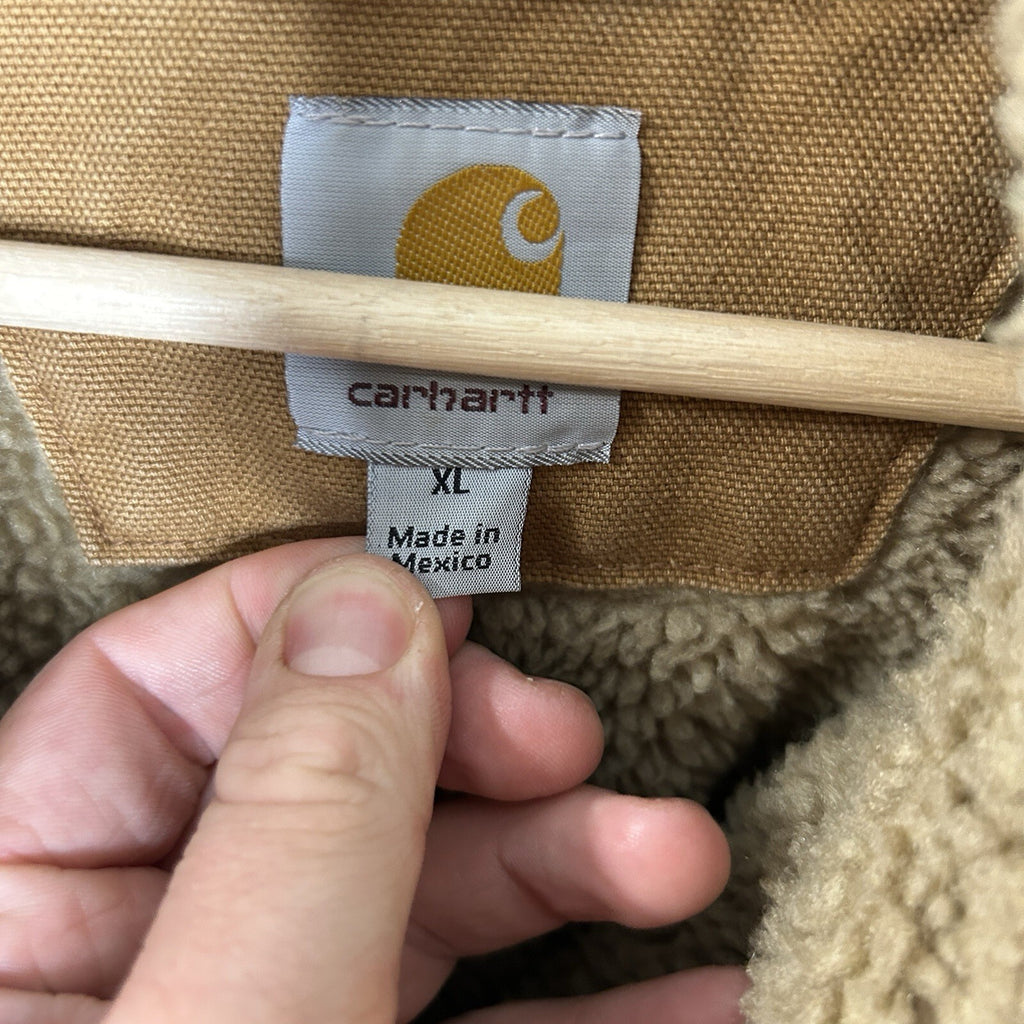 Y2K Carhartt Sherpa-Lined Hooded Multi-Pocket Jacket “Brown” J284 BRN Men’s XL