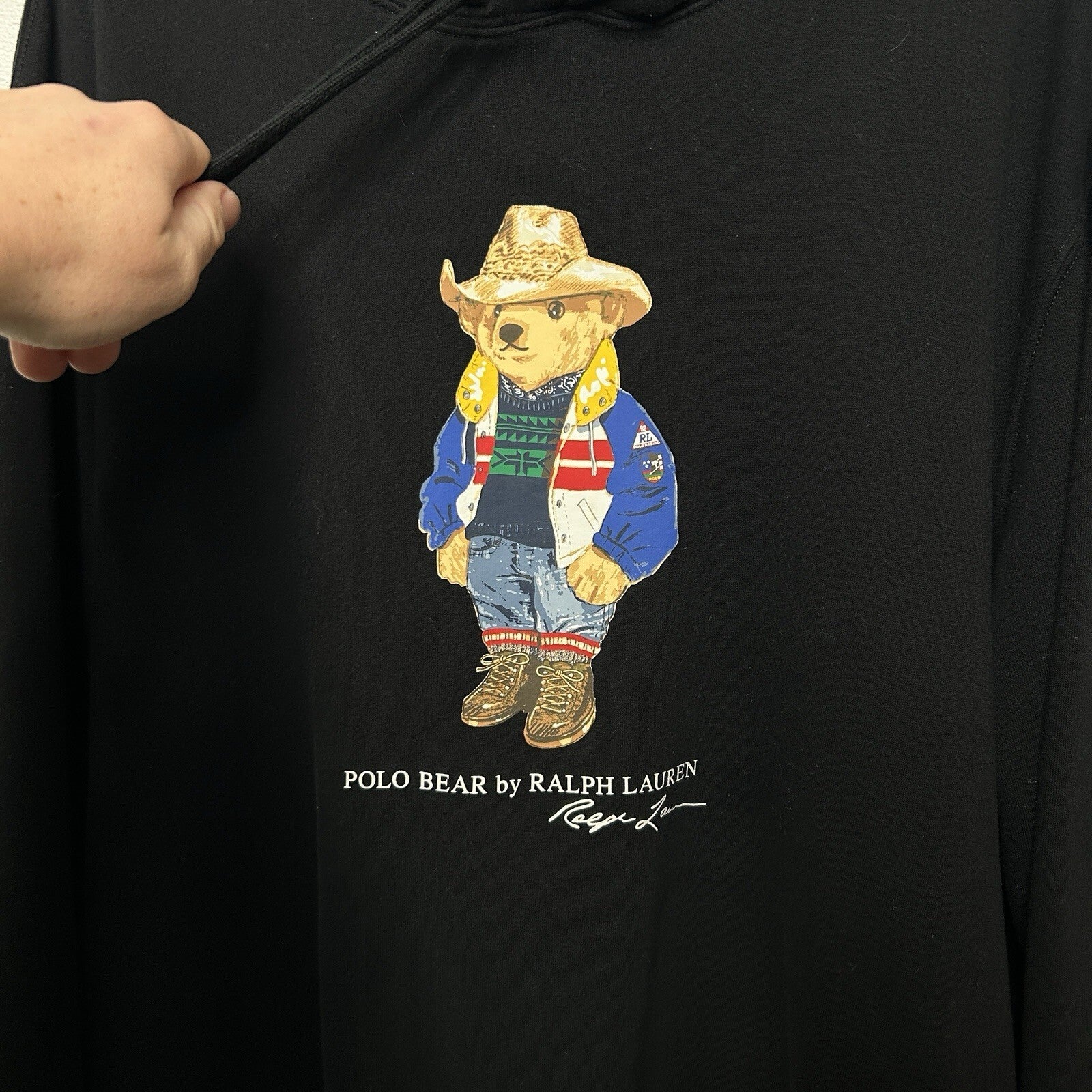 Polo Ralph Lauren Cowboy Ranch Polo Bear Fleece Hoodie “Black” Men’s 2XL Worn